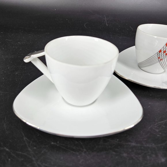 Atelier JM Lasov Delta Pyramid Czech Coffee Tea Mocha Cup Saucer Plate Set of 2 - Picture 5 of 8